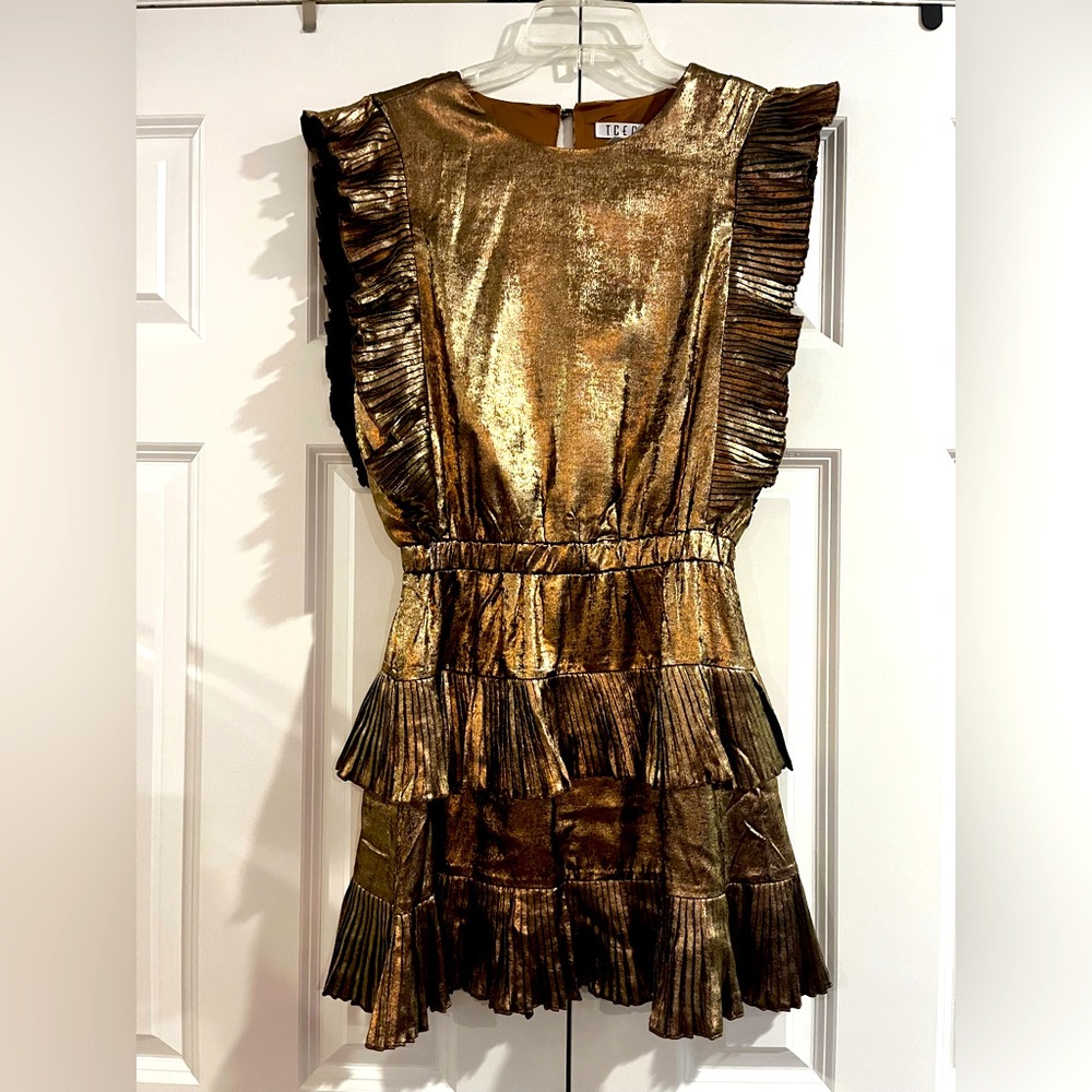 Metallic Gold/Bronze Ruffle Dress